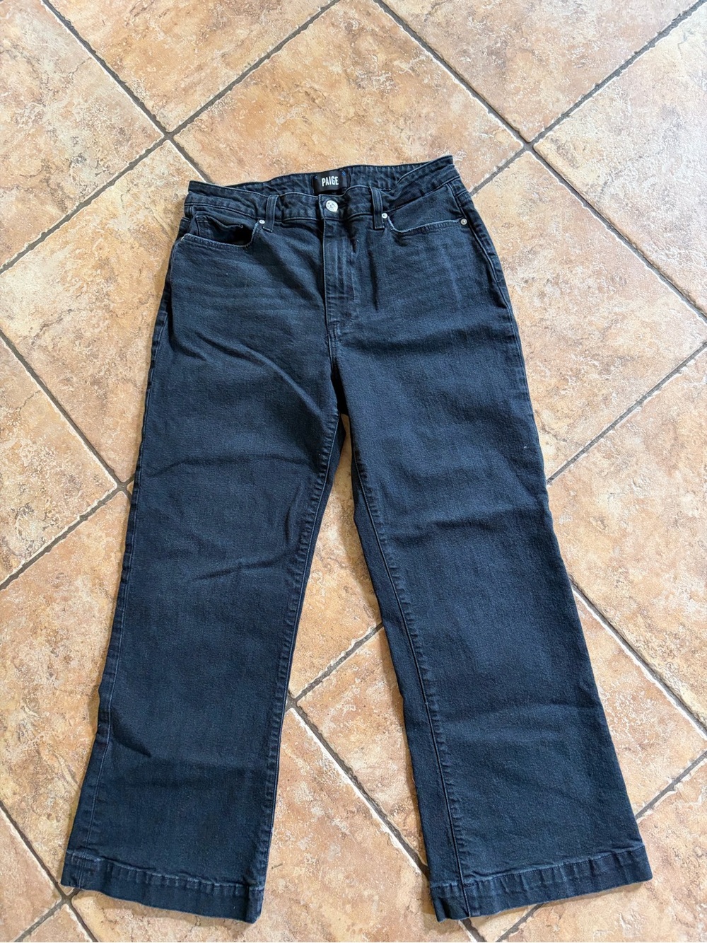 PAIGE Leenah Ankle Size 30’ Black Wide-Leg High-Rise Jeans